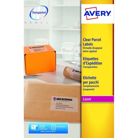 Avery España L7567-25.Caja de 25 etiquetas adhesivas transparentes, 210 x 297mm