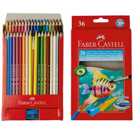 Faber Castell 114437 - Estuche de cartón con 36 ecolápices acuarelables de colores y pincel, multicolor