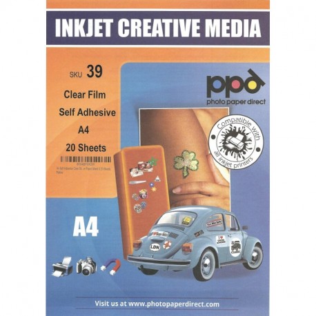 PPD, PPD-39-20, 20 Hojas, Inyección de Tinta Transparente Autoadhesivo de Papel A4