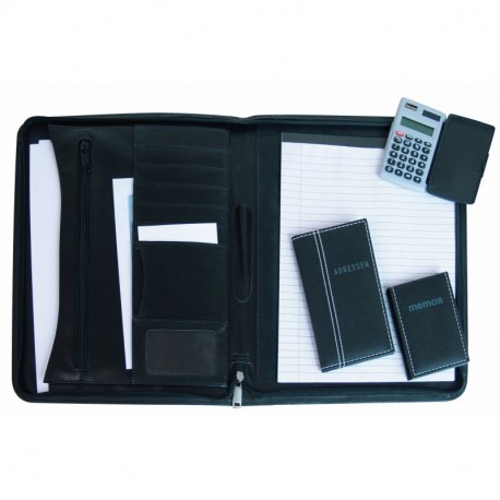 Idena 22905004 - Juego de portadocumentos A4, con cremallera, incluye agenda, cuaderno y calculadora 