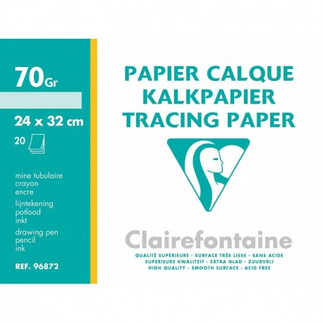 Clairefontaine 96872C - Papel de calco 24 x 32 cm, 70 g, 20 hojas , transparente