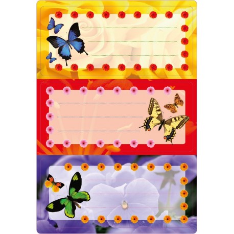 HERMA 5574 Nombre de cuaderno etiquetas para la Escuela, diseño mariposas, formato 7,6 x 3,5 cm, purpurina, contenido por paq