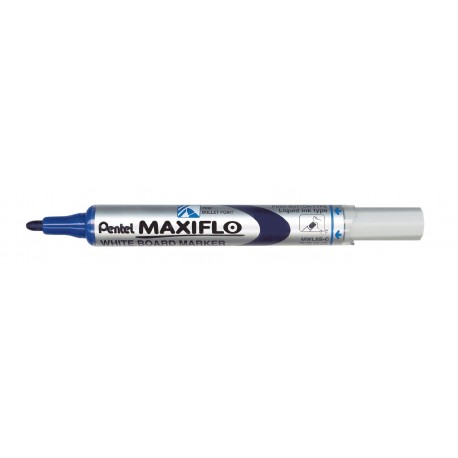 Pentel Maxiflo - Lote de 12 rotuladores para pizarra blanca punta mediana, tinta líquida , color azul, paquete de 12 unidad