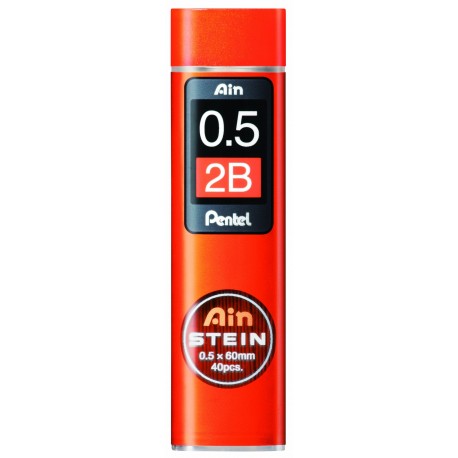 Pentel Ain Stein - Minas para portaminas 0.5 x 60 mm, dureza 2B, 40 unidades 