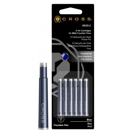 Cross 8929-2 - Paquete de 6 recambios para bolígrafos y plumas, azul