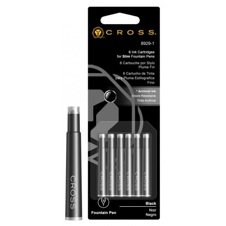 Cross 8929-1 - Pack de 6 cartuchos de tinta para pluma, color negro