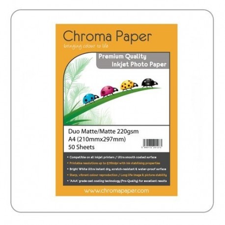 Papel fotográfico de Chroma, de tamaño A4, de doble cara, mate, para impresoras de inyección de tinta, de 220 g/m², 50 hojas 