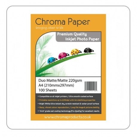 Chroma-Duo Mat A4 Double face à jet dencre Papier Photo mat de grande qualité 220 g/m ² - 100 feuilles