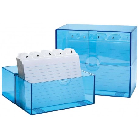 Wedo 2506303 - Caja archivadora de tarjetas DIN A6/300, azul translúcido