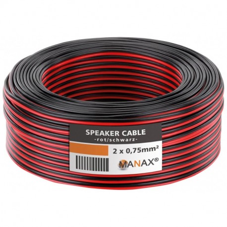 MANAX® cable del altavoz 2 x 0,75 mm² 50 m rojo/negro Anillo