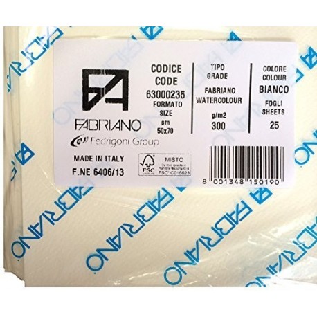 Fabriano 300gsm Papel Acuarela - 25 hojas de 70 cm x 50 cm 300gsm Papel para pintar en acuarela