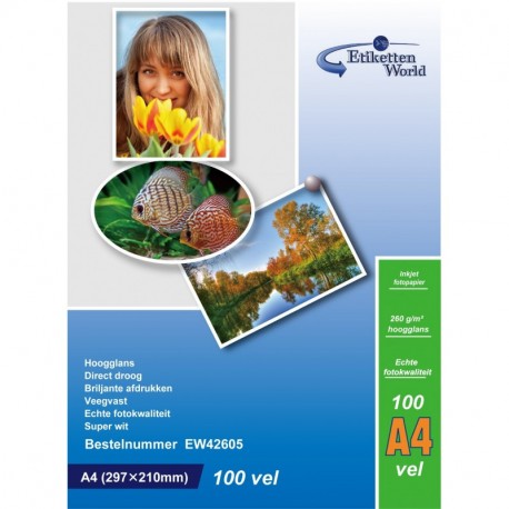 EtikettenWorld - 100 hojas de papel fotográfico A4 260 g / m² brillo resistente al agua