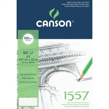 Canson 1557 - Papel de dibujo 120 gsm, A3 , color blanco