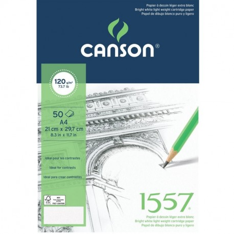 Canson 1557 - Papel de dibujo 120gsm, A4, Paquete de 50 , color blanco