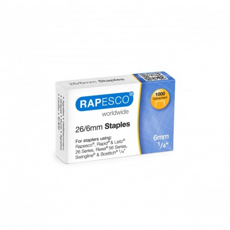Rapesco Grapas - Caja de 1000 grapas 26/6 mm, uso standard en la mayoria de grapadoras