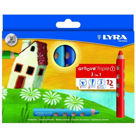 Lyra Groove Triple - Estuche con 12 lápices de colores y mina, diámetro 10 mm