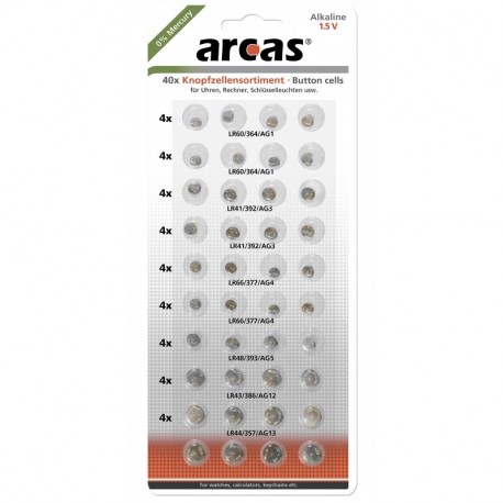 Arcas 127 94000 - Pilas Alcalinas No-recargables, Botón/moneda, 1,5 V, 40 piezas