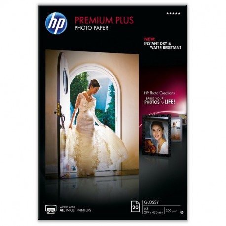 HP Premium Plus CR675A - Papel fotográfico brillante 20 hojas, A3 