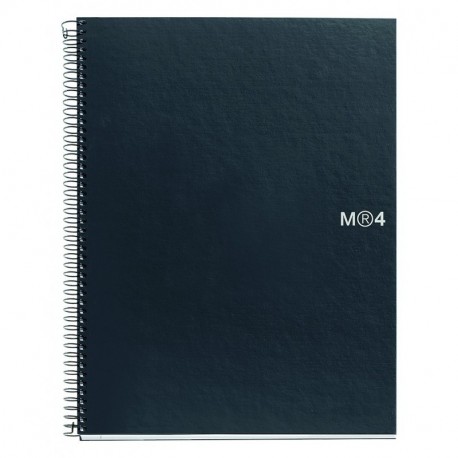 Miquelrius - Cuaderno A4, 160 hojas franja de 4 colores , liso, tapa de polipropileno negro