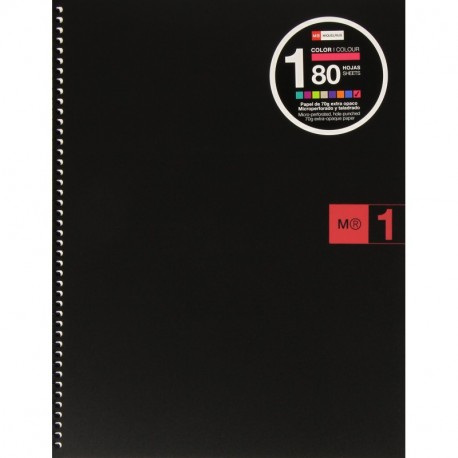 Miquelrius - Cuaderno A4, 80 hojas franja de un color , cuadrícula 5 mm, tapa de polipropileno color negro/rojo
