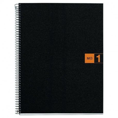 Miquelrius - Cuaderno A5, 80 hojas franja de un color , cuadrícula 5 mm, tapa de polipropileno color negro/naranja