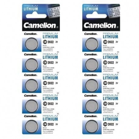 Camelion Paquete de 10 Pilas de botón de litio 3 V, DL2032/5004LC CR2032