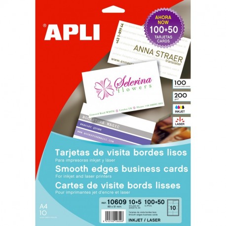 APLI 10609 - Tarjeta visita bordes lisos 200g 15 hojas