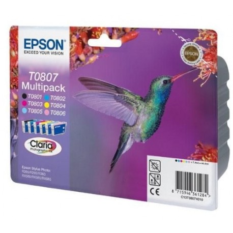 Epson Multipack T0807 6 colores etiqueta RF - Cartucho de tinta para impresoras Negro, Cian, Cian claro, Magenta claro, Ma