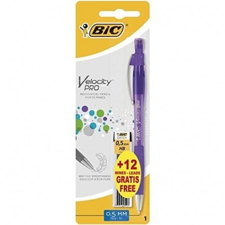 BIC Velocity PRO - Lápiz mecánico, 12 minas HB y goma de borrar, color surtido