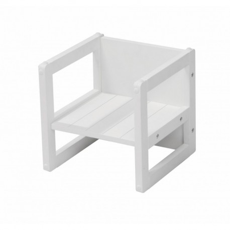 Taburete roba para niños en estilo country, taburete reversible con 3 alturas de asiento, blanco