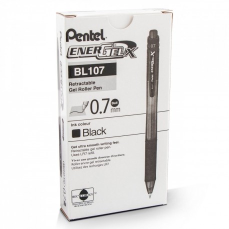 Pentel EnerGel-X -BL107-A Bolígrafos retráctiles 12 unidades, punta de 0,7 mm , color negro