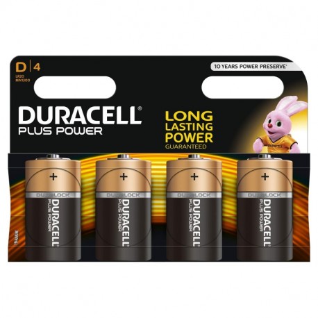 Duracell Plus Power Pilas Alcalinas D, paquete de 4