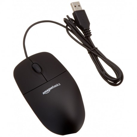 AmazonBasics - Ratón con 3 botones y cable USB, color negro