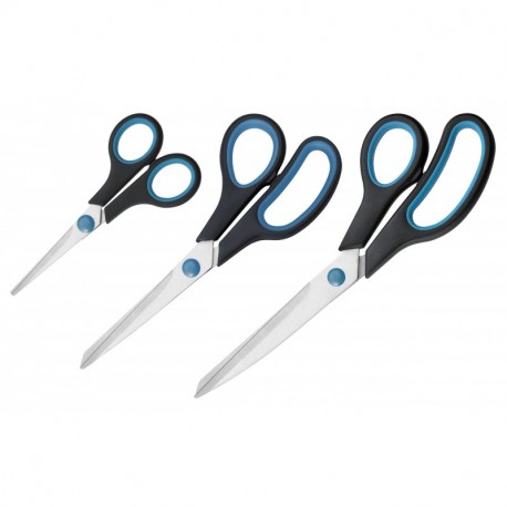 Westcott Easy Grip - Set de tijeras, 3 unidades, color azul/negro