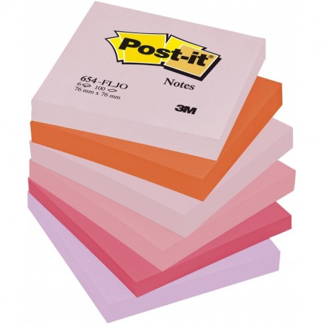 Post-it 654-FLJO - Notas adhesivas 76 x 76 mm, 6 blocs , varios colores