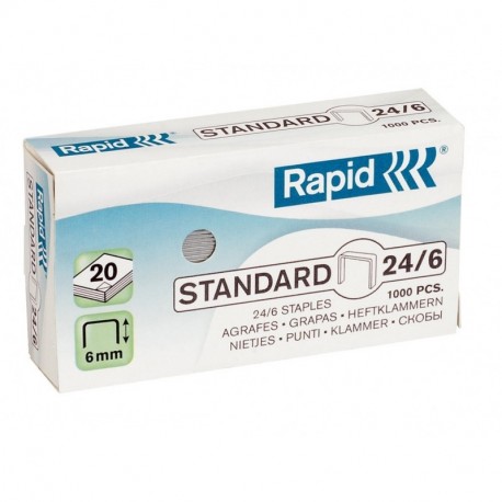 Rapid 24855600 Grapas Standard 1000 unidades, 24/6 mm, 20 hojas