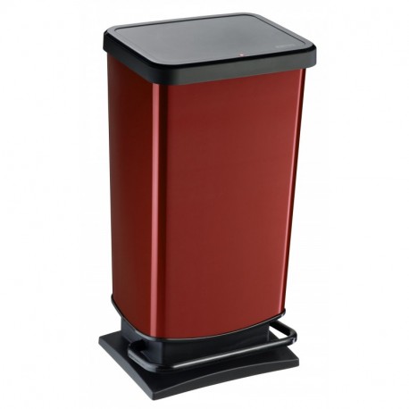 Rotho Paso - Contenedor de basura ermético a olores, con pedal, 40 L, Rojo, 35,3 x 29,5 x 67,6 cm