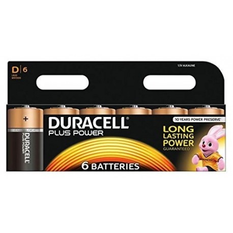 Duracell Plus Power - Pila alcalina tamaño D, paquete de 6 unidades 