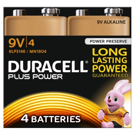 Duracell Plus Power - Pila 9 V paquete de 4 unidades 