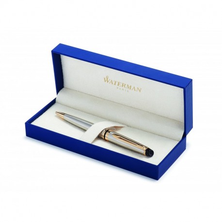 Waterman S0952000 Expert bolígrafo de acero inoxidable con adornos dorados, con estuche