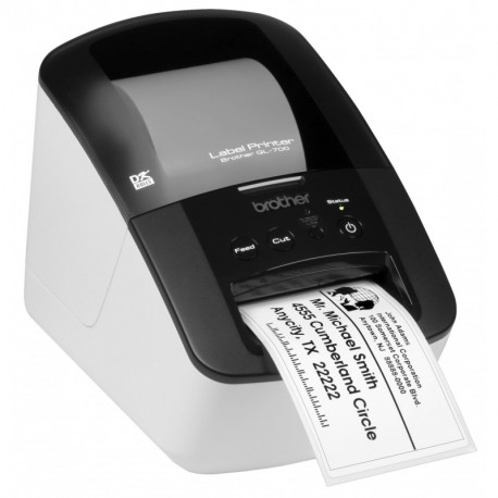 Brother QL-700 - Impresora de etiquetas Térmica directa, 300 x 300 DPI, 150 mm/seg, 6,2 cm, 1m, DK Negro, Color blanco