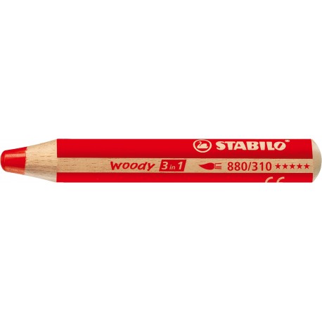 STABILO Woody - Lápiz de color multifuncional - Lápiz de color, cera y acuarela - Caja con 5 unidades - Color rojo