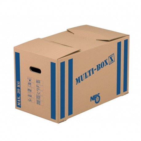 Nips Multi-Box X - Cajas de mudanza 10 unidades, 64,5 x 34,5 x 37 cm , color marrón con rayas azules