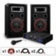 DJ-14 Equipo de sonido profesional PA 500W Amplificador potencia 500W, 2 altavoces 2x 200W RMS, micrófono dinámico, cable al