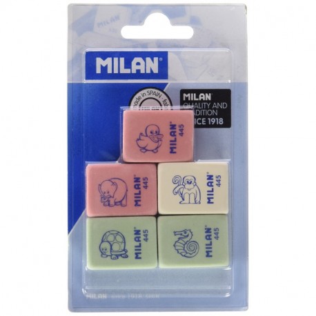 Milan BMM9222 - Pack de 5 gomas de borrar de caucho sintètico flexible, modelo de figurinas surtido