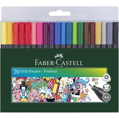 Faber-Castell 151620 - Estuche con 20 rotuladores de punta fina grip, multicolor