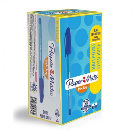 Paper Mate InkJoy 100 CAP, bolígrafo con capuchón, punta media de 1 mm y azul, caja de 50