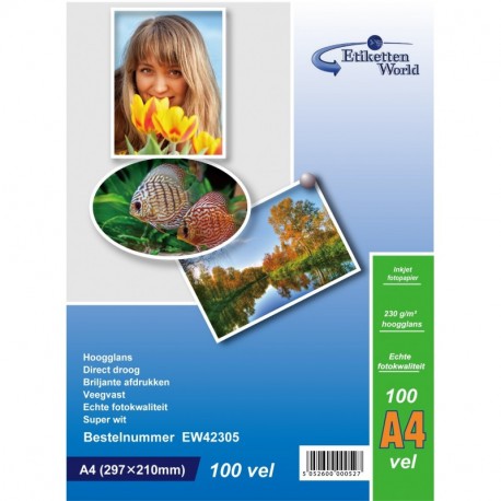EtikettenWorld 100 hojas papel para foto A4 230 g/qm brillo resistente al agua