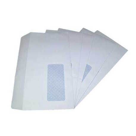 Globe Lot de 100 enveloppes blanches à fenêtre DIN long avec patte autocollante 100 x 220 mm 90 g
