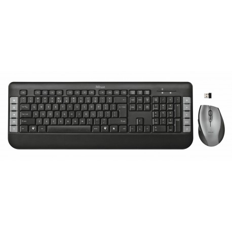 Trust Tecla - Pack de teclado y ratón inalámbrico para ordenador de sobremesa, Teclado QWERTY Español, negro